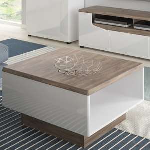 Toltec Square Wooden Coffee Table In Oak And White High Gloss