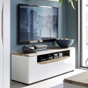 Toltec Wooden TV Stand In Oak And White High Gloss