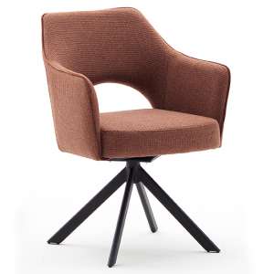 Tonala Fabric Dining Chair In Rust Brown With Matt Black Legs