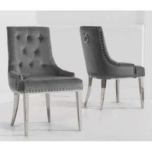 Tanis Grey Velvet Dining Chairs With Chrome Legs In A Pair