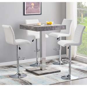 Topaz Concrete Effect Bar Table With 4 Ripple White Stools