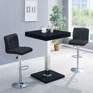 Topaz Glass Black Gloss Bar Table With 2 Coco Black Stools