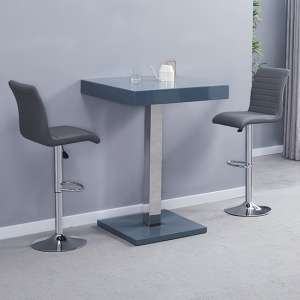 Topaz Glass Bar Table In Grey With 2 Ripple Grey Stools