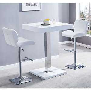 Topaz White High Gloss Bar Table With 2 Candid White Stools