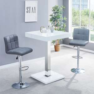 Topaz White High Gloss Bar Table With 2 Coco Grey Stools