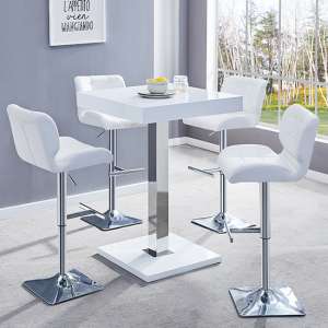Topaz White High Gloss Bar Table With 4 Candid White Stools