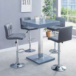 Topaz Glass Grey Gloss Bar Table With 4 Coco Grey Stools