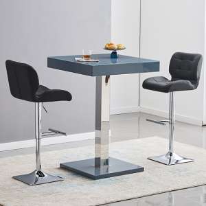 Topaz Glass Grey Gloss Bar Table With 2 Candid Black Stools