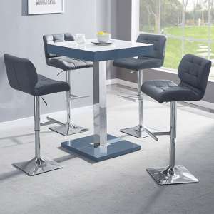 Topaz Glass White Grey Bar Table With 4 Candid Grey Stools