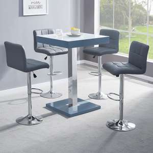 Topaz Glass White Grey Bar Table With 4 Coco Grey Stools