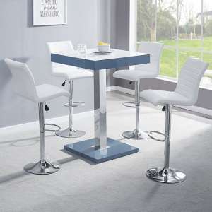 Topaz Glass White Grey Bar Table With 4 Ripple White Stools