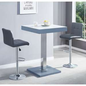 Topaz Glass White Grey Bar Table With 2 Coco Grey Stools
