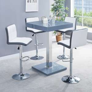 Topaz Glass Grey Gloss Bar Table 4 Copez White Grey Stools