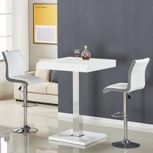 Topaz Bar Table In White Gloss With 2 Ritz White Grey Stools