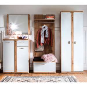 Torino Wooden Hallway Furniture Set In White And Planked Oak
