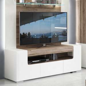 Tortola Wooden TV Unit In Oak And White High Gloss