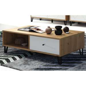 Torun Wooden Coffee Table With 2 Drawers In White And Oak