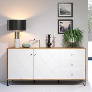 Touch 2 Doors 3 Drawers Sideboard In Matt White And Artisan Oak