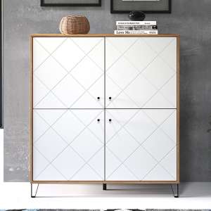 Touch Wooden 4 Doors Sideboard In Matt White And Artisan Oak