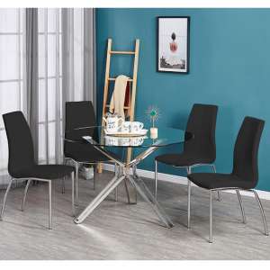 Toulouse Clear Glass Dining Table With Four Opal Black Chairs