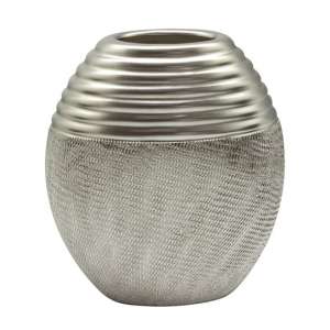 Trace Ceramic Large Round Decorative Vase In Silver