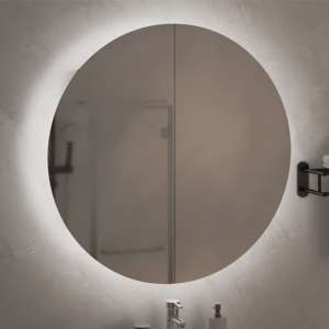 Trail Large Bathroom Mirrored Cabinet In White With LED