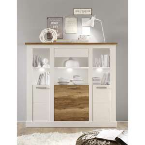 Tramp LED Large Highboard In White Pine And Satin Walnut