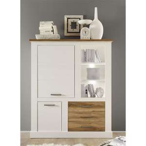 Tramp LED Small Highboard In White Pine And Satin Walnut