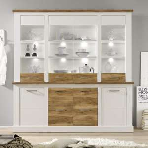 Tramp LED Wooden Highboard In White Pine And Satin Walnut