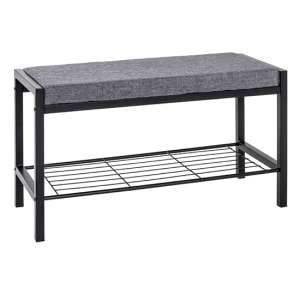 Traverse Metal Shoe Bench In Black With Grey Fabric Seat