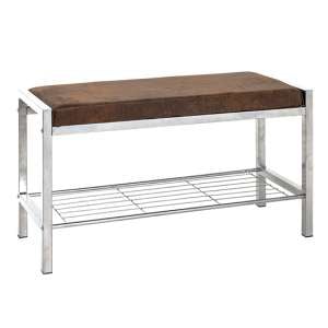 Traverse Metal Shoe Bench In Vintage With Brown Fabric Seat