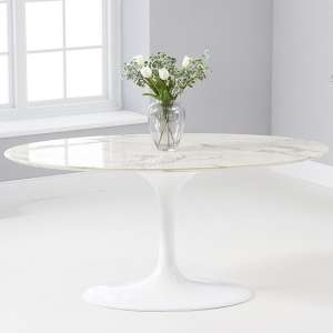 Trejo Oval High Gloss Marble Effect Dining Table In White