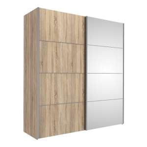 Trek Mirrored Sliding Doors Wardrobe In Oak With 2 Shelves