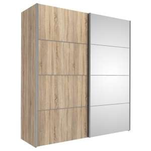 Trek Mirrored Sliding Doors Wardrobe In Oak With 5 Shelves