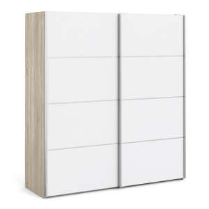 Trek Wooden Sliding Doors Wardrobe In White Oak With 2 Shelves