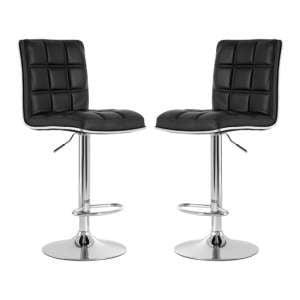 Treno Black Faux Leather Gas Lift Bar Stools In Pair