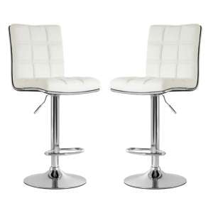 Treno White Faux Leather Gas Lift Bar Stools In Pair