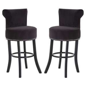 Trento Round Upholstered Black Fabric Bar Chairs In A Pair