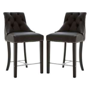 Trento Park Black Faux Leather Bar Chairs In Pair