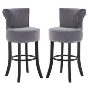 Trento Round Upholstered Grey Fabric Bar Chairs In A Pair