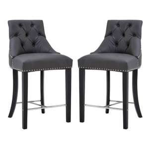 Trento Upholstered Grey Faux Leather Bar Chairs In A Pair