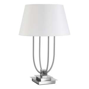 Trento White Fabric Shade Table Lamp With EU Plug In Nickel