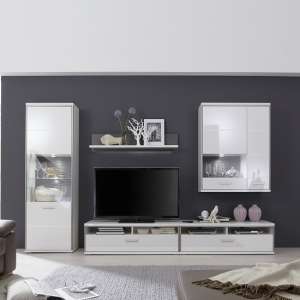 Libya Living Room Set 3 In White High Gloss With LED Lighting