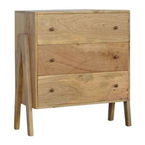 Trestle Wooden Chest Of Drawer In Oak Ish With 3 Drawers