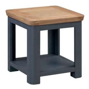 Trevino Square Wooden End Table In Midnight Blue And Oak