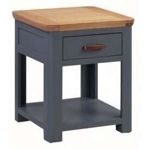 Trevino Wooden End Table In Midnight Blue And Oak With 1 Drawer