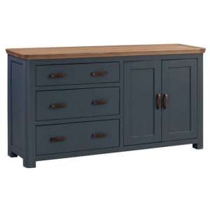 Trevino Large Wooden Sideboard In Midnight Blue And Oak