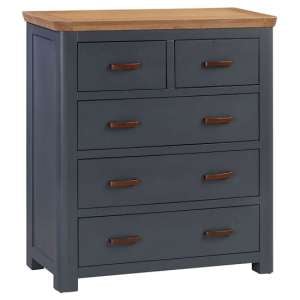 Trevino Wooden Chest Of 5 Drawers In Midnight Blue And Oak