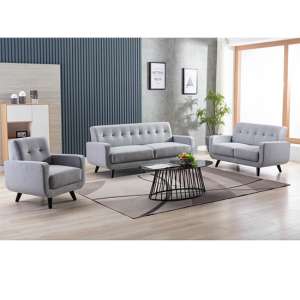 Trinidad Fabric 3 Seater Sofa And 2 Armchairs In Light Grey
