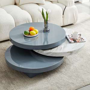 Triplo Round Rotating Coffee Table Grey Magnesia Marble Effect